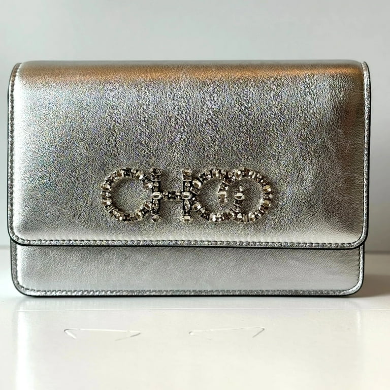 Jimmy Choo Kalina Crossbody Clutch Bag Crystal Logo Metallic