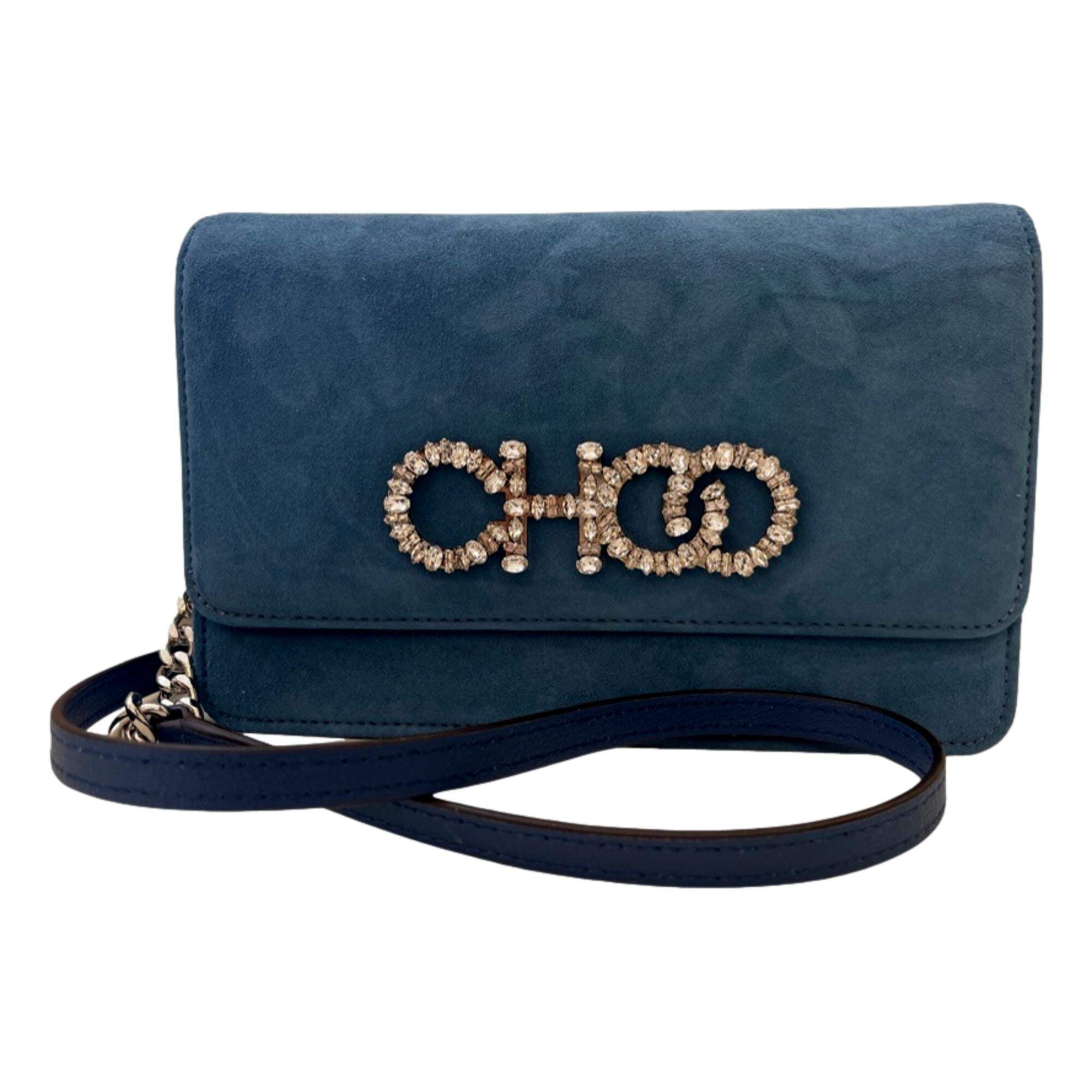 長財布 JIMMY CHOO KALINA CALF LEATHER LOGO CHAIN WALLET Jimmy Choo Kalina Small Chain Wallet in Parrot Blue Suede