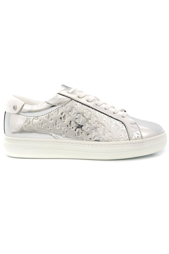 Ladies Silver Rome Monogram-Embossed Low-Top Sneakers, Brand Size 34 ( US Size 4 )