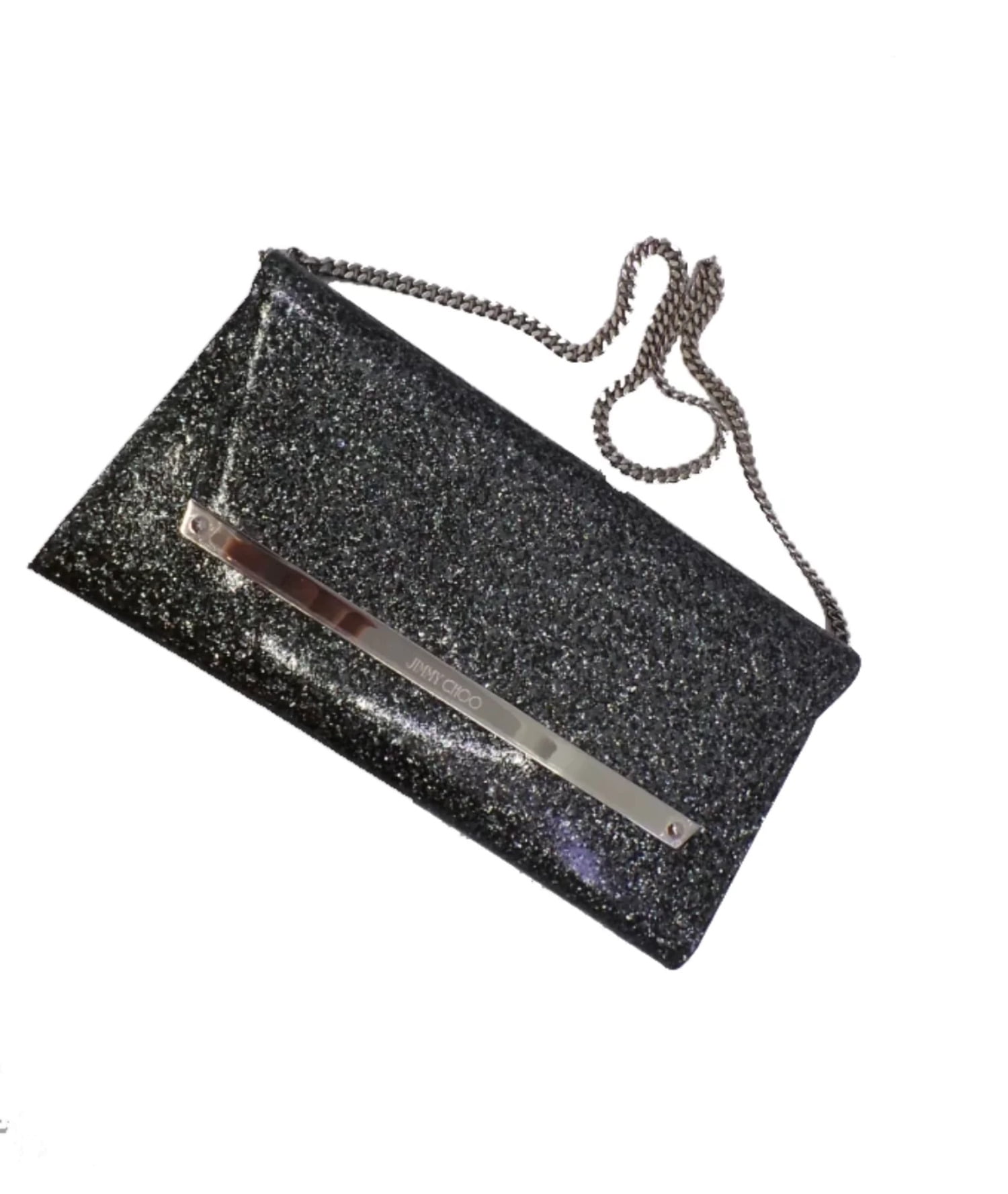 Jimmy Choo Margot Anthracite Silver Coated Glitter Clutch Bag LAG 100017