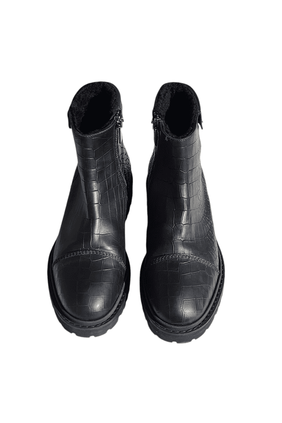 Men's Black Leather boots with Shearling Size 43 IT / 10 US