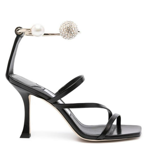 Jimmy Choo Ottilia 90 Crystal and Pearl Strap Sandals, Brand Size 39 ( US Size 9 )