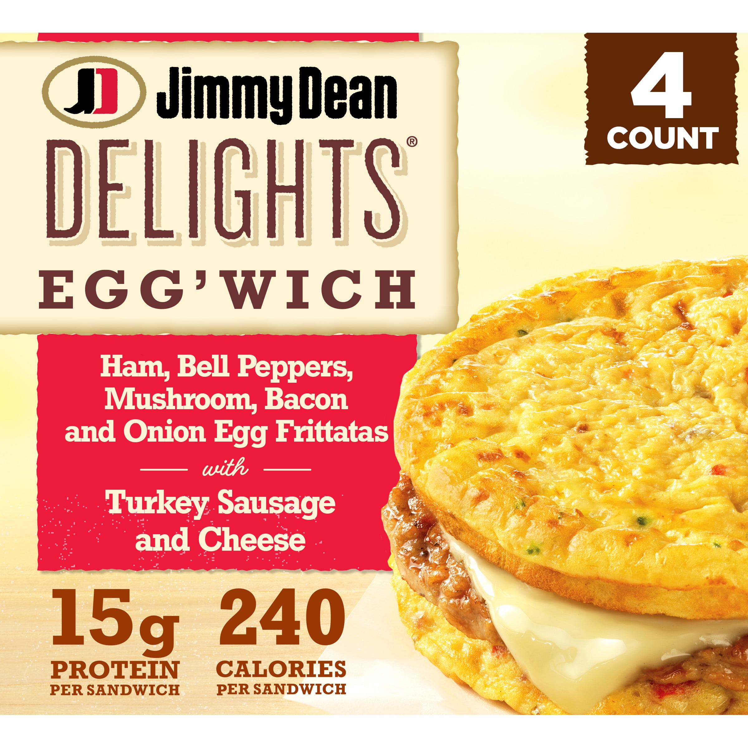 Jimmy Dean Delights Ham Peppers Mushroom Egg'wich, 16.4 oz, 4 Ct