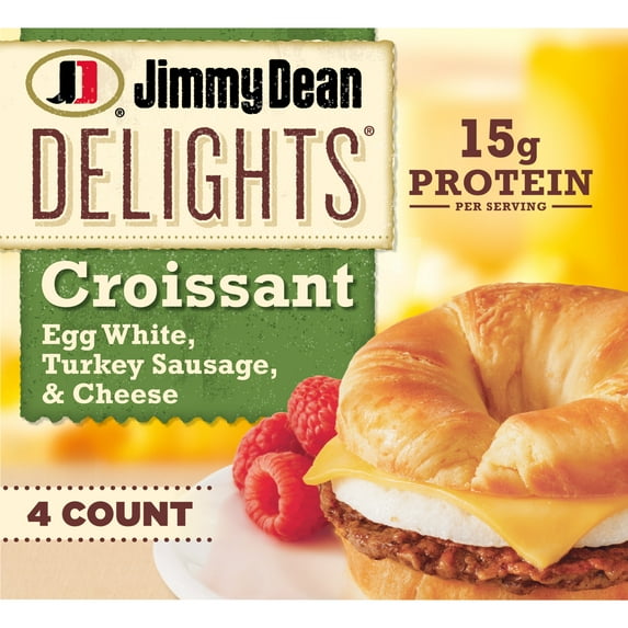 Jimmy Dean Delights Turkey Sausage, Egg White & Cheese Croissant Sandwich, 19.2 oz, 4 Count (Frozen)