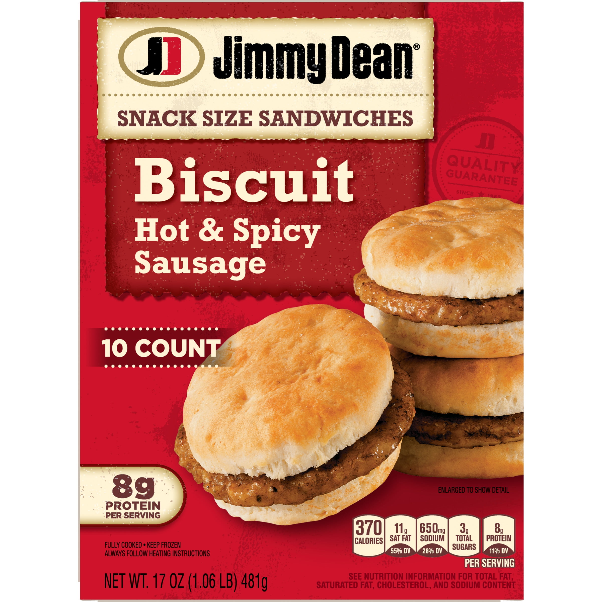 Jimmy Dean Snack Size Biscuit Breakfast Sandwiches with Hot and Spicy Sausage, Frozen, 10 Count