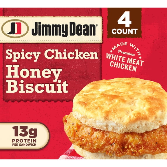 Jimmy Dean Frozen Breakfast Sandwich, Spicy Crispy Chicken Honey Biscuit, 4 Count