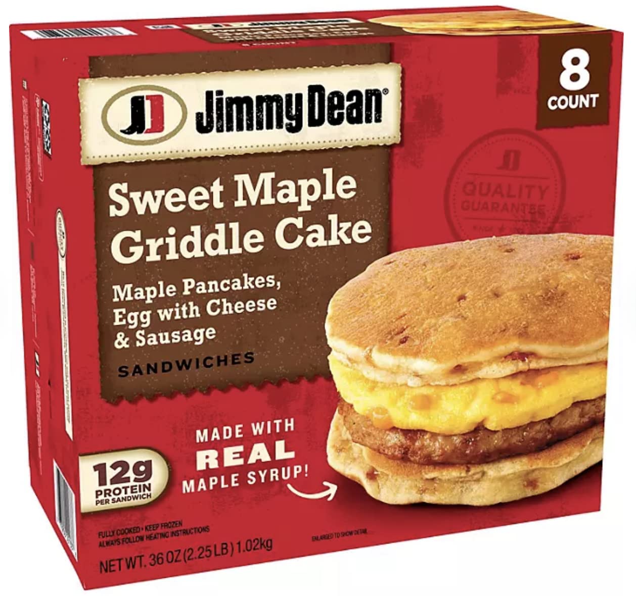 Jimmy Dean Sweet Maple Griddle Cake, Maple Pancakes Egg with Chees & Sausage Sandwich, 36 oz, 8