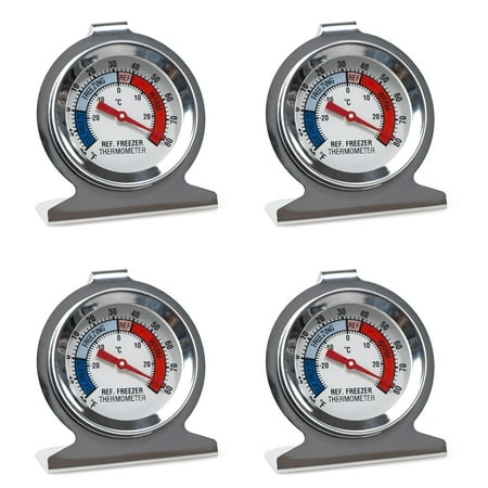 CNDRLEF Large Dial Refrigerator Freezer Thermometer, 4 Pack - Easy-Read Hanging or Standing Dual Mount Fridge Freezer Thermometers for Accurate Temp