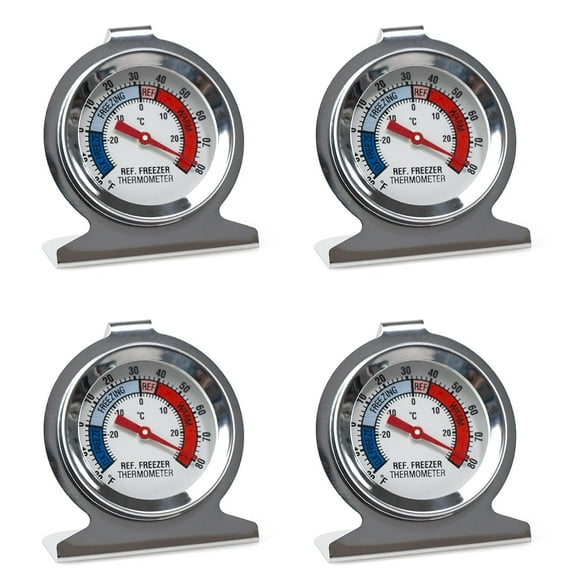 CNDRLEF Large Dial Refrigerator Freezer Thermometer, 4 Pack - Easy-Read Hanging or Standing Dual Mount Fridge Freezer Thermometers for Accurate Temp