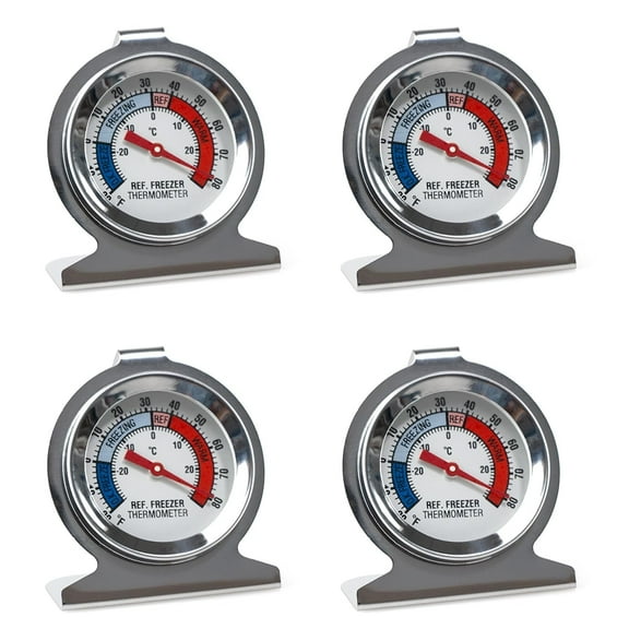 CNDRLEF Large Dial Refrigerator Freezer Thermometer, 4 Pack - Easy-Read Hanging or Standing Dual Mount Fridge Freezer Thermometers for Accurate Temp