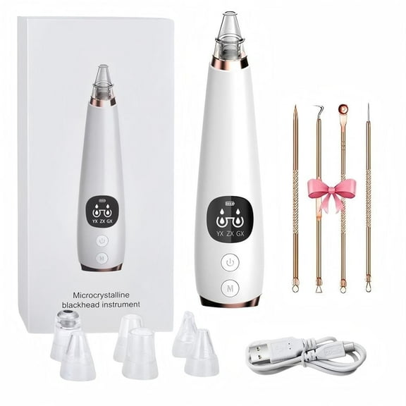 CNDRLEF Blackhead Remover Pore Vacuum Kit, USB Rechargeable Facial Pore Cleaner with 3 Suction Levels, LCD Display, 6 Suction Tips & 4 Comedone Extractor Tools