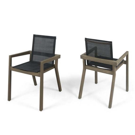 Jimmy Outdoor Acacia Wood and Mesh Dining Chairs (Set of 2)