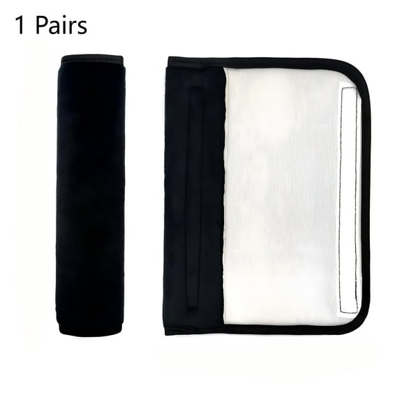 CNDRLEF Seat Belt Cover Pads, Soft Shoulder Cushion w/Velcro, Universal Seatbelt Strap Cover for Adults & Backpack Straps, Black, 2-Pack