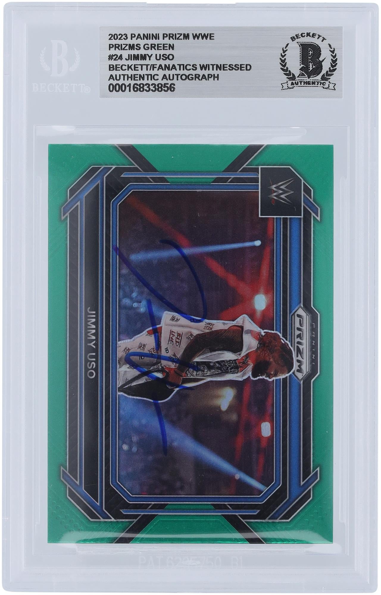 Jimmy Uso WWE Autographed 2023 Panini Prizm Green Prizm #24 Beckett Fanatics Witnessed Authenticated Card - Fanatics Authentic Certified