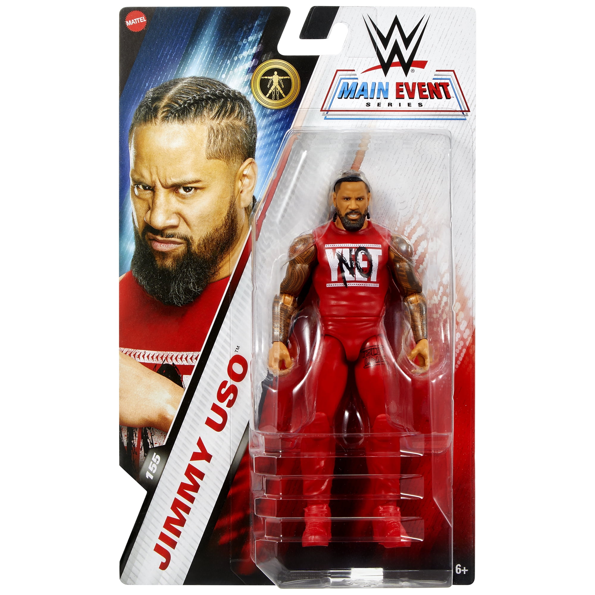 WWE Jimmy Uso Action Figure, Main Event 155, Red Tights, Braided
