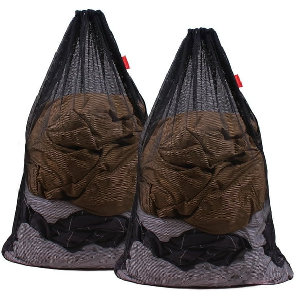 CNDRLEF Extra Large Mesh Laundry Bag 24x36 Inches, Heavy Duty Drawstring with Cord Lock, Black Breathable Net Bags for Dorm College Travel, 2 Pack