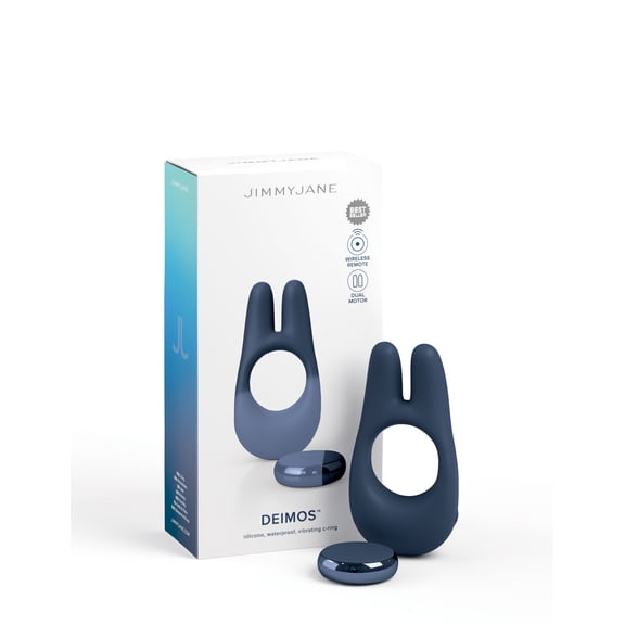 JimmyJane Deimos Rechargeable Silicone Dual Vibrating Penis Ring with Remote Control, Blue