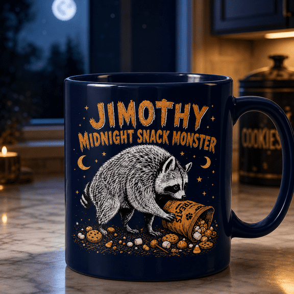 Jimothy Mug Midnight Snack Raccoon Ceramic Coffee Cup for Desk or Kitchen Gift