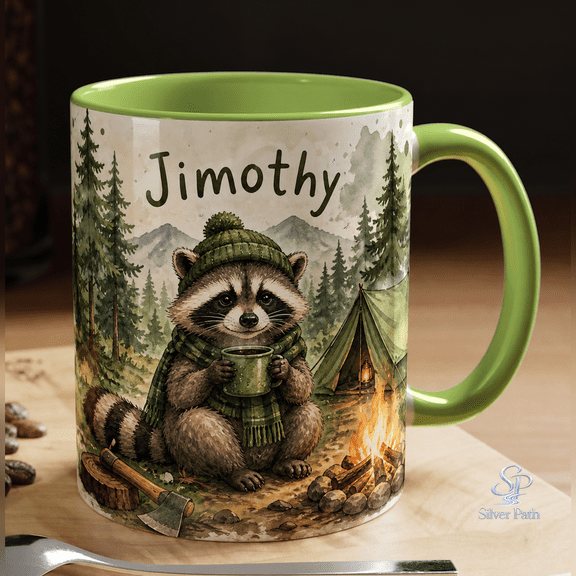 Jimothy Raccoon Coffee Mug Camping Forest Ceramic Morning Coffee Cup for Outdoor Adventure Fans