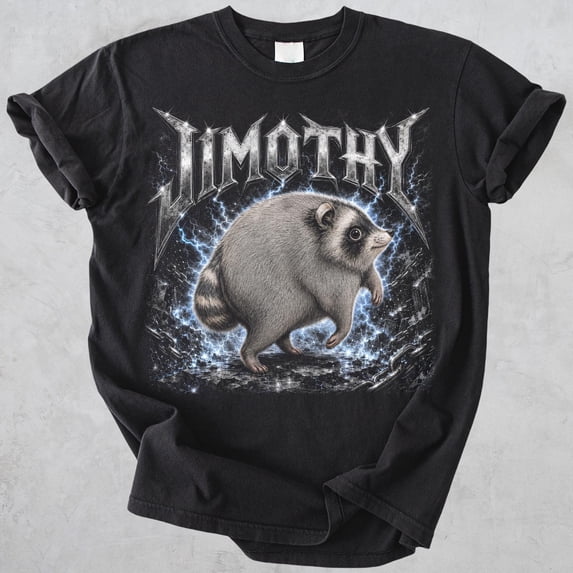 Jimothy Raccoon Metal Shirt, Heavy Metal Trash Panda Tee, Electric Lightning Animal Graphic, Funny Raccoon Gift Multicolor