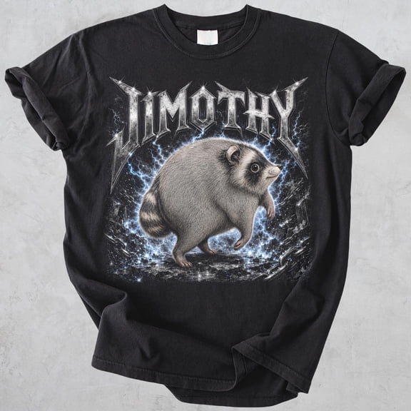 Jimothy Raccoon Metal Shirt, Heavy Metal Trash Panda Tee, Electric Lightning Animal Graphic, Funny Raccoon Gift Multicolor