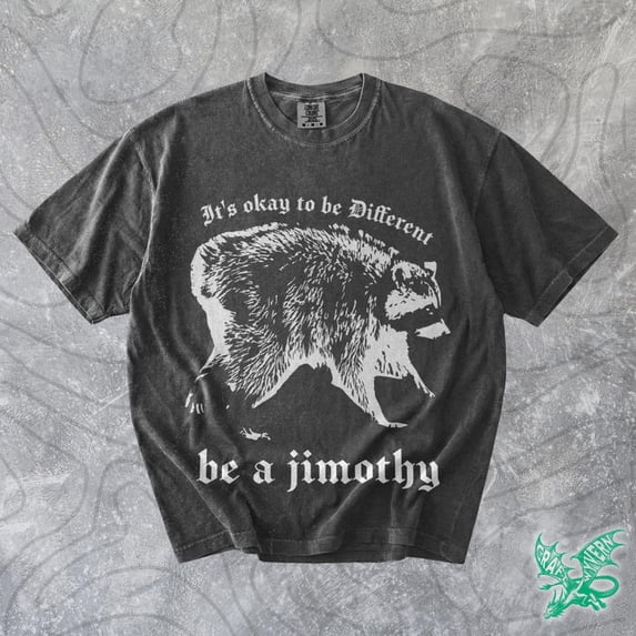 Jimothy the Raccoon Graphic T-Shirt | Funny Seattle Washington Meme Tee | Unisex Weirdcore Vintage Raccoon Shirt