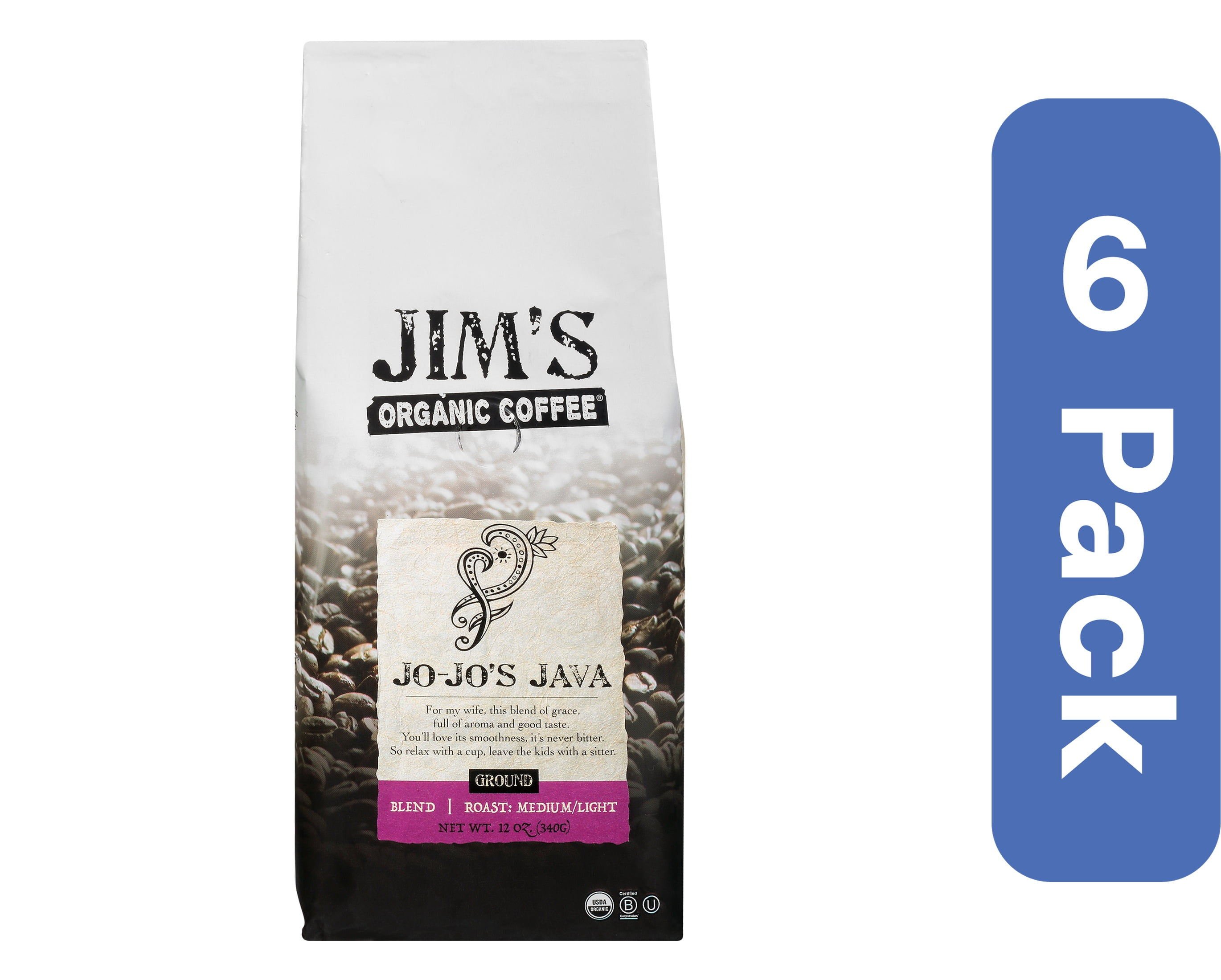 Jims Organic Coffee Ground Jojo's Java 12 oz (Pack Of 6) - Walmart.com