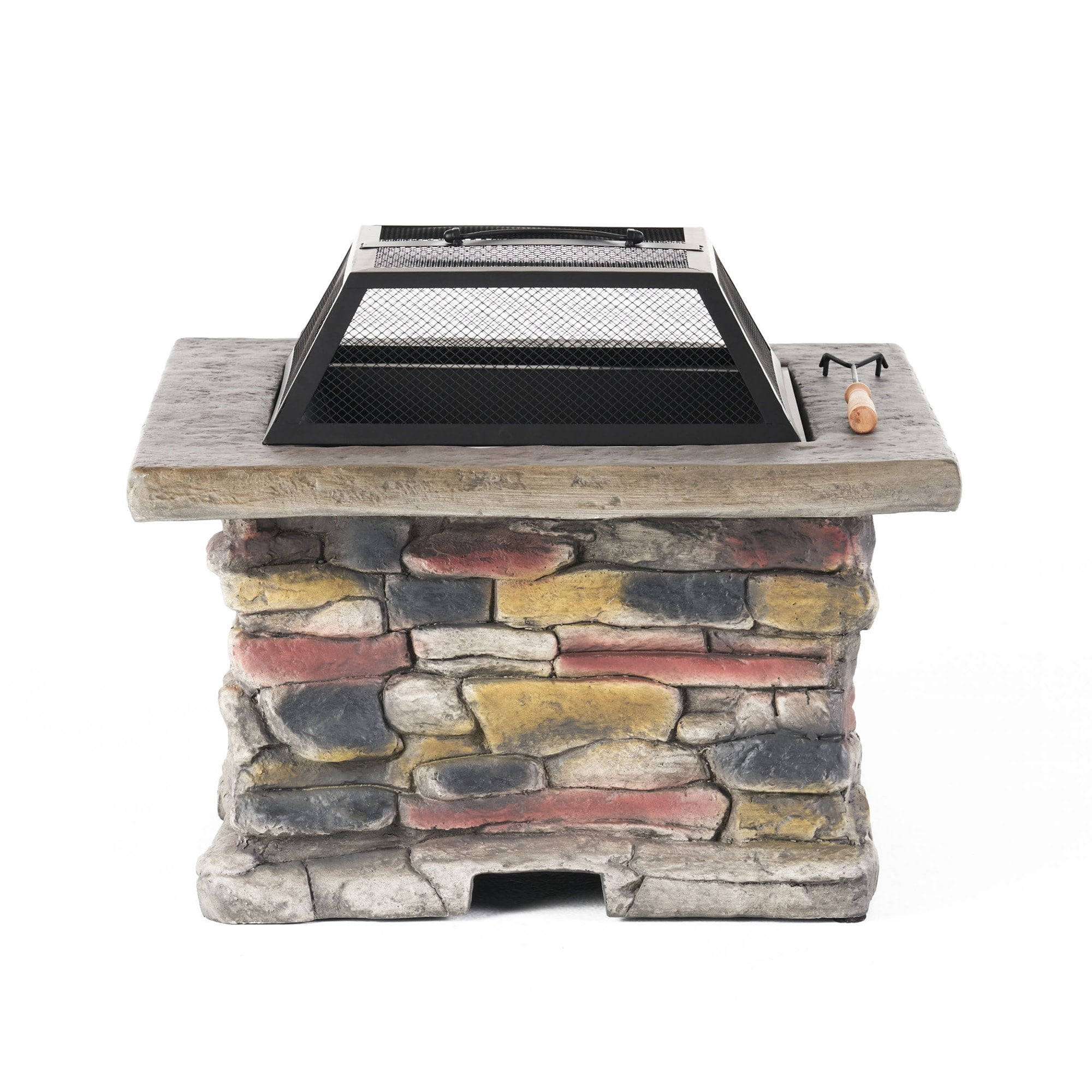 JimsMaison 28.7 in. W x 22 in. H Stone Square Wood Burning Outdoor Fire Pit natural grey