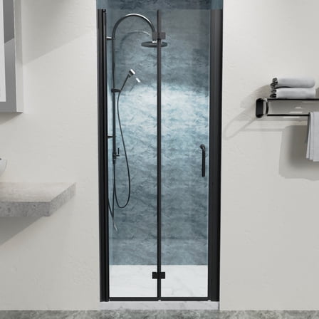 JimsMaison 32 to 33-3/8 in. W x 72 in. H Bi-Fold Semi-Frameless Shower Doors in Matte Black Finish