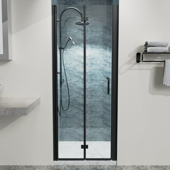 JimsMaison 32 to 33-3/8 in. W x 72 in. H Bi-Fold Semi-Frameless Shower Doors in Matte Black Finish