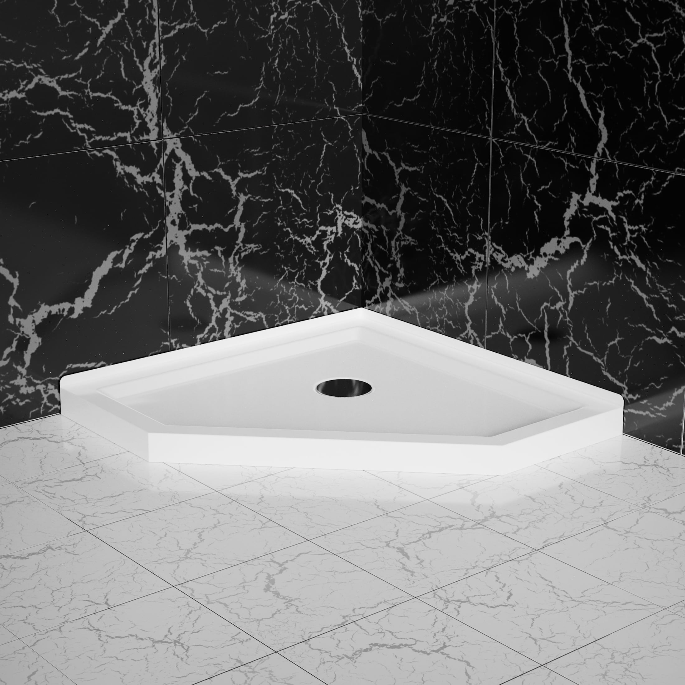 JimsMaison 36"x 36" Shower Base,Shower Pan Corner Drain Neo-Angle,White