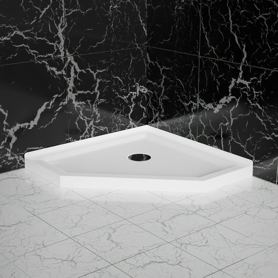 JimsMaison 36"x 36" Shower Base,Shower Pan Corner Drain Neo-Angle,White