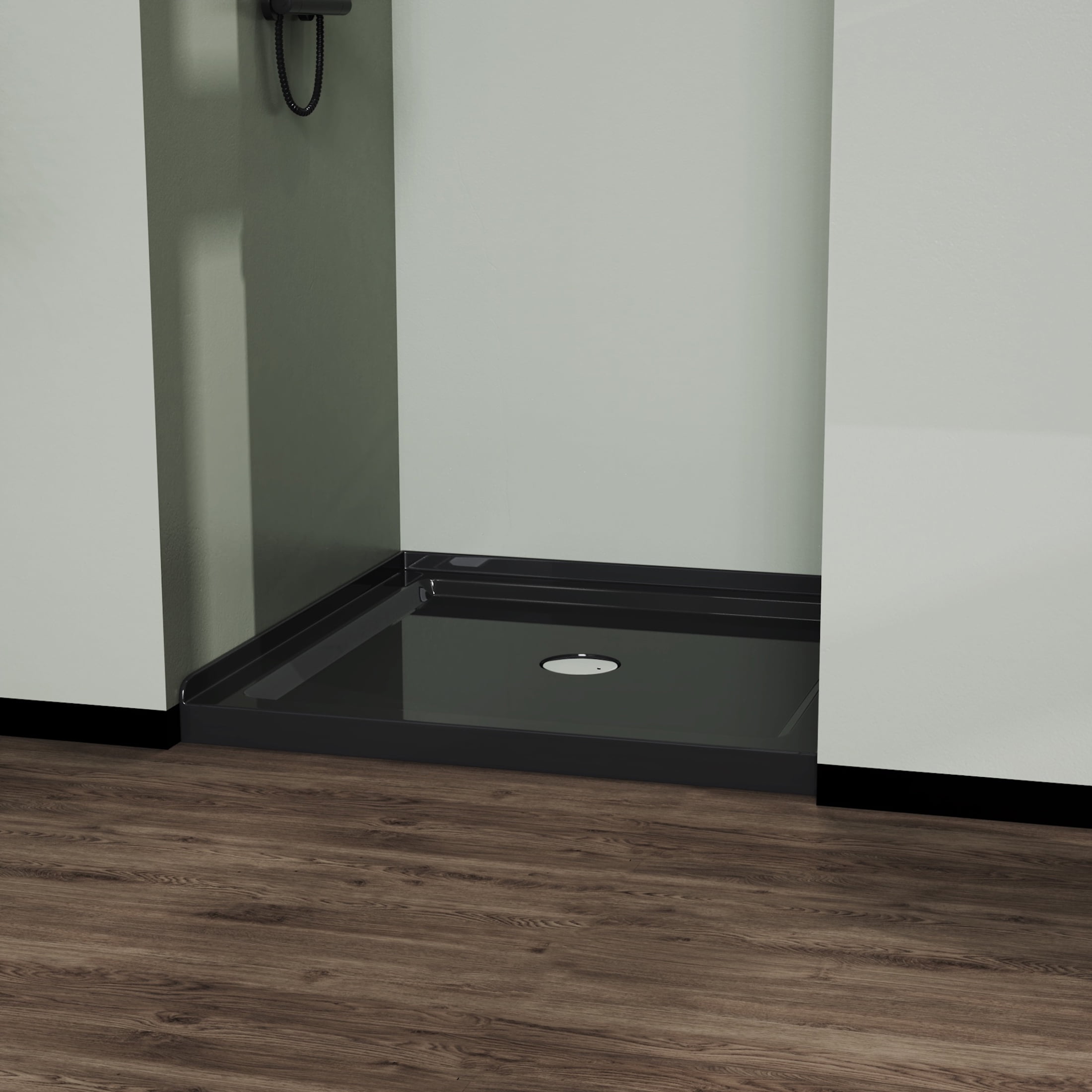 Black 36" Square ABS Shower Base with Center Drain