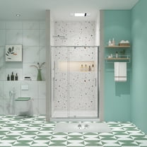 JimsMaison 38-42 in. W x 71 in. H Piovt Swing Semi-Frameless Sliding Shower Door with 1/4"(6mm) Tempered Glass, Chrome