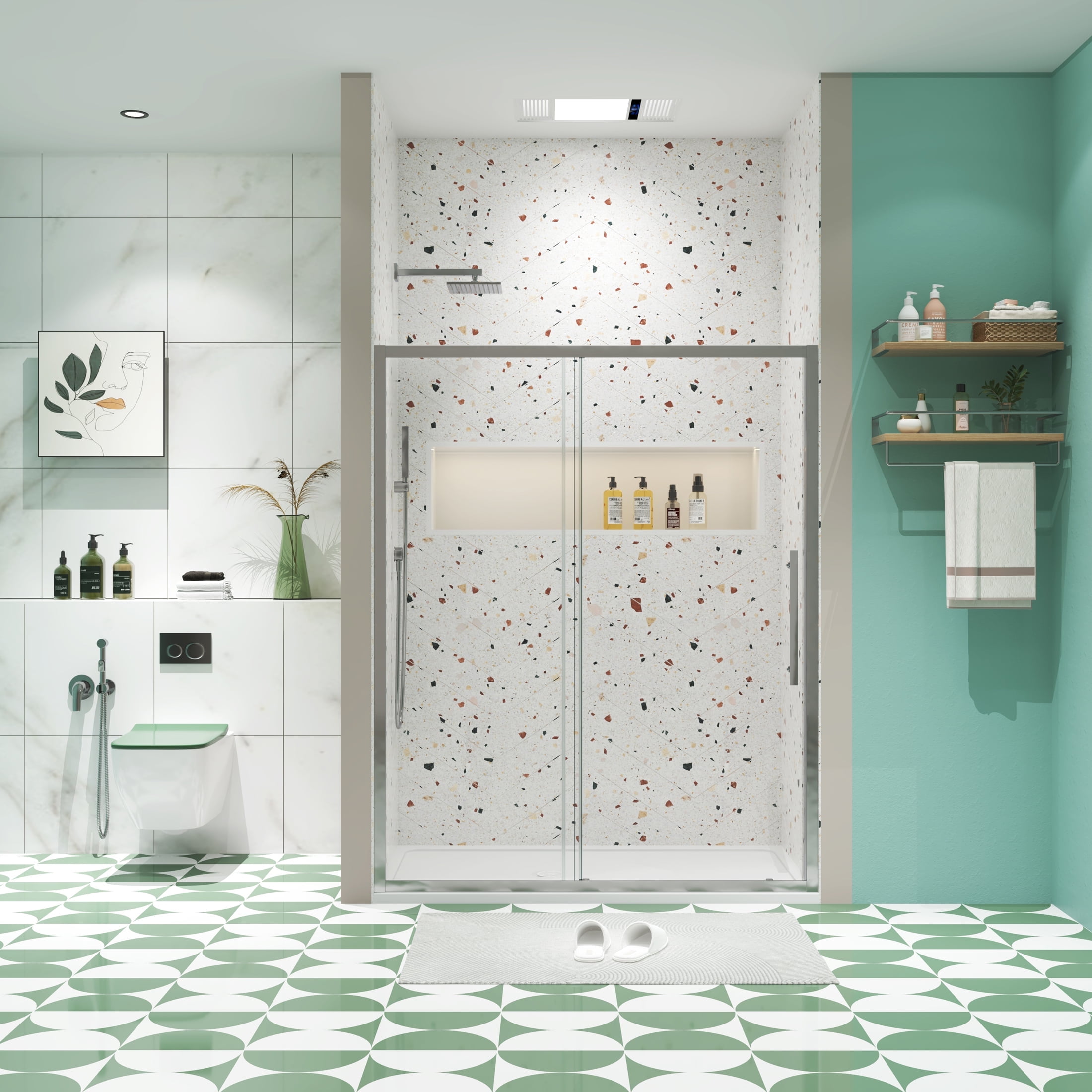 60" x 72" Chrome Tempered Glass Sliding Shower Door