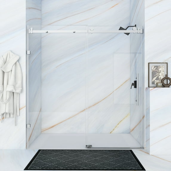JimsMaison 72"W x 76"H Sliding Frameless Shower Door with Tempered Glass&Handles,Brushed Nickel