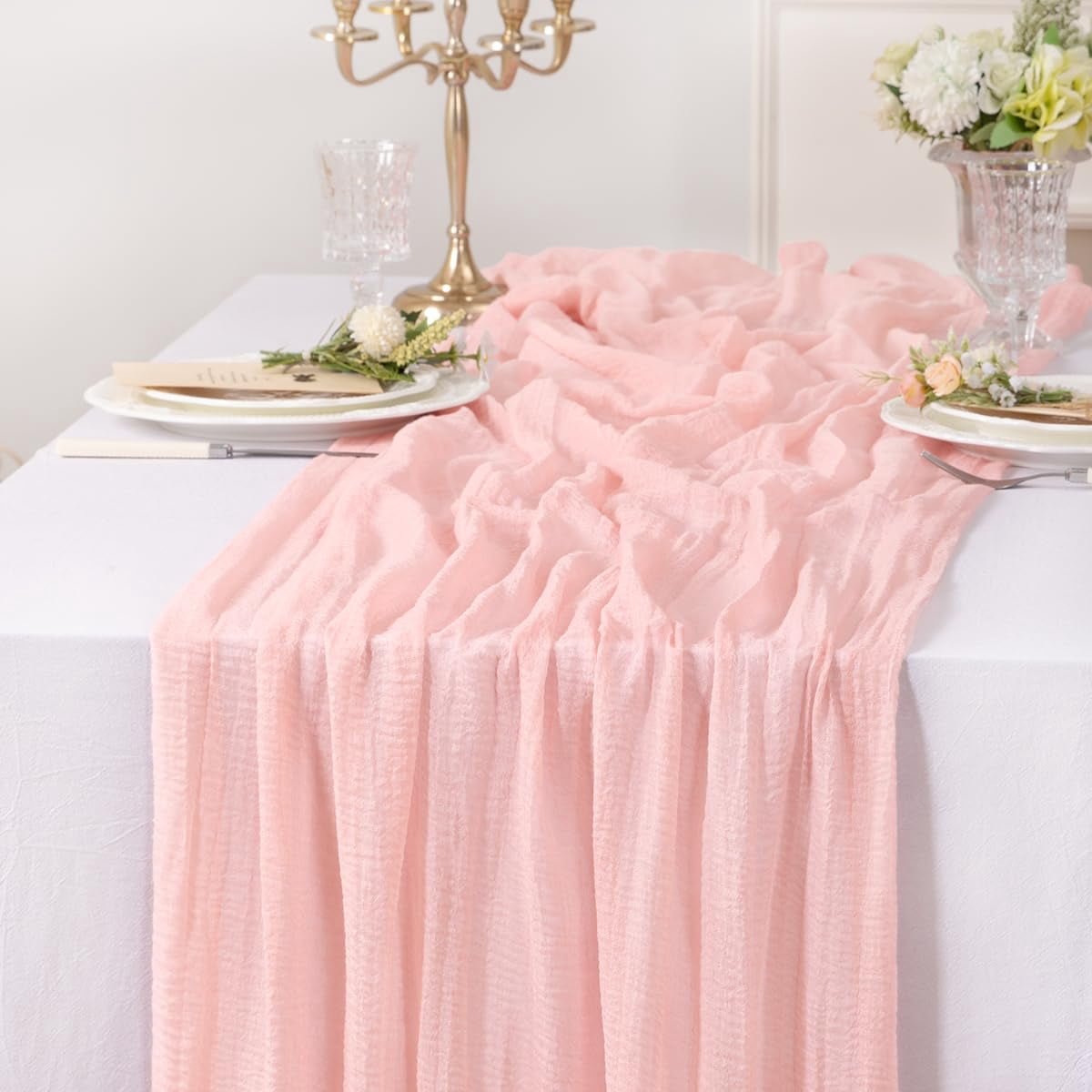 Jimtx 6 Pack Blush Pink Cheesecloth Table Runner 120 inch 10FT Long ...