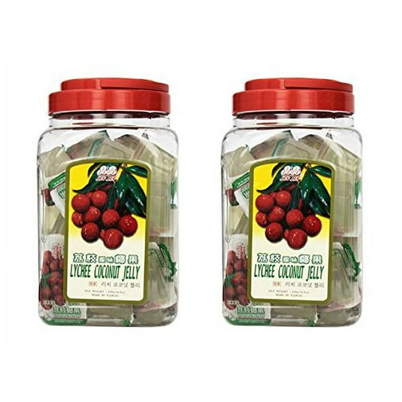 Jin Jin Lychee Coconut Candy Jelly Cups 52.9 Ounce Container (Pack of 2)
