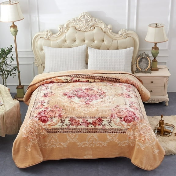 Jin Mai Lan Beige, Pink Polyester Bed Blanket, King