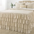 thumbnail image 1 of JML Knitted Ruffle Skirt Bedspread 3 Piece,30" Drop Bed Skirt Coverlet,Queen,Camel, 1 of 7