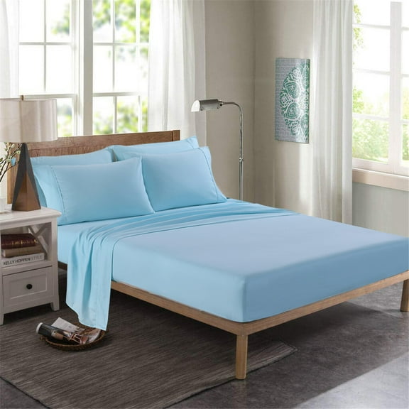 Jin Mai Lan Solid Microfiber Deep Pocket Stain-Resistant Sheet Sets, Queen, Blue, 6-Pieces
