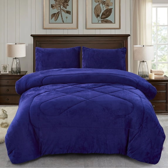 Jin Mai Lan Solid Navy Polyester heavy thick blanket Bed Blankets, California King, Blue, 3-Pieces