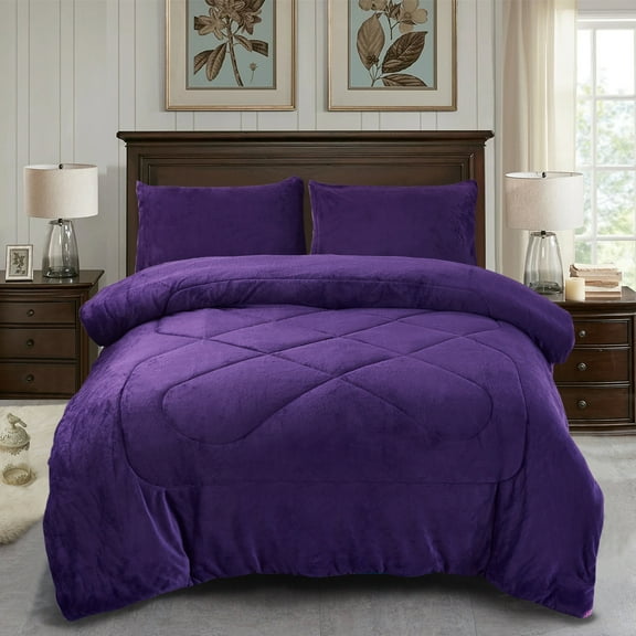 Jin Mai Lan Solid Purple Polyester Washable Reversible Bed Blankets, King, Purple, 3-Pieces