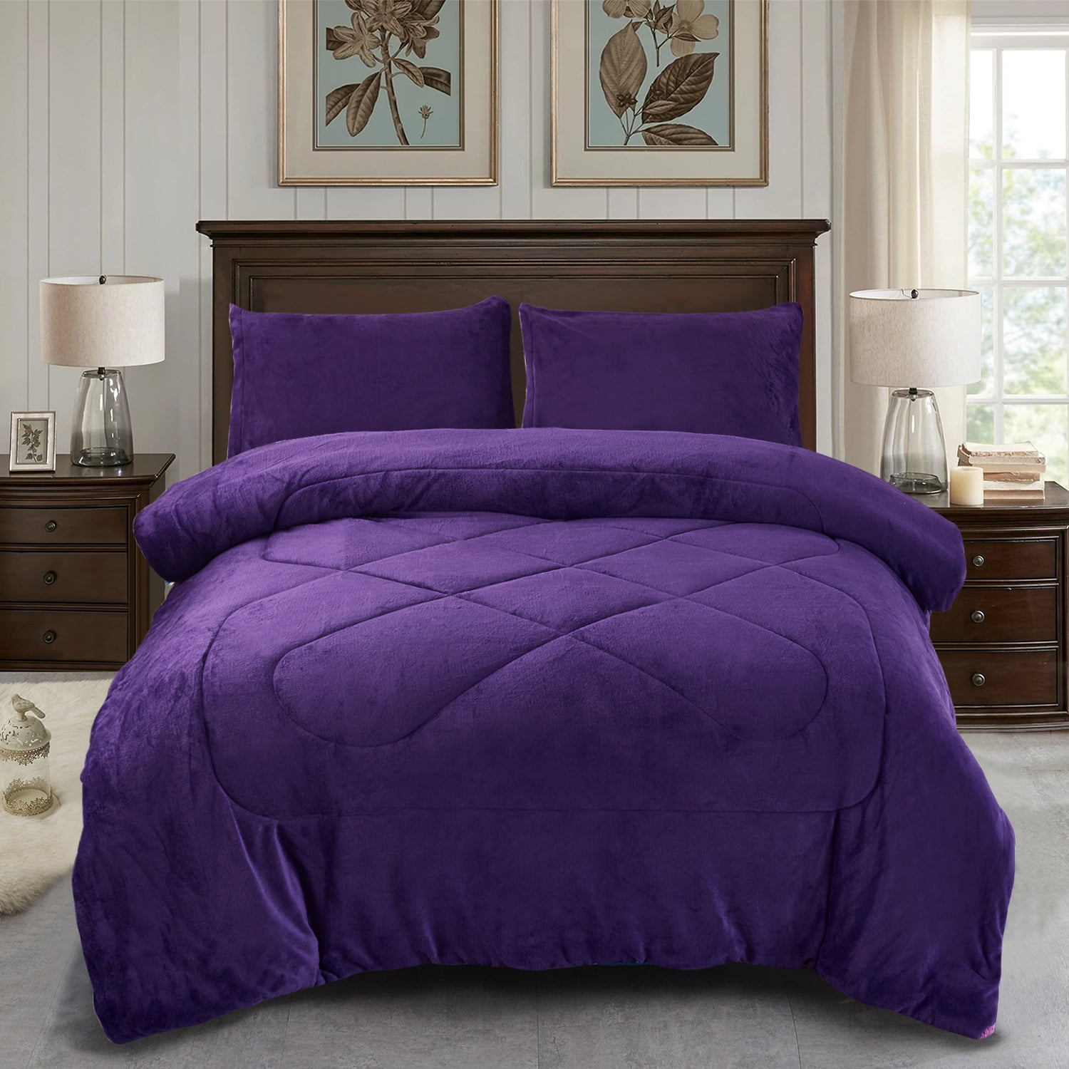 Jin Mai Lan Solid Purple Sherpa Fluffy Reversible Washable Bed Blankets