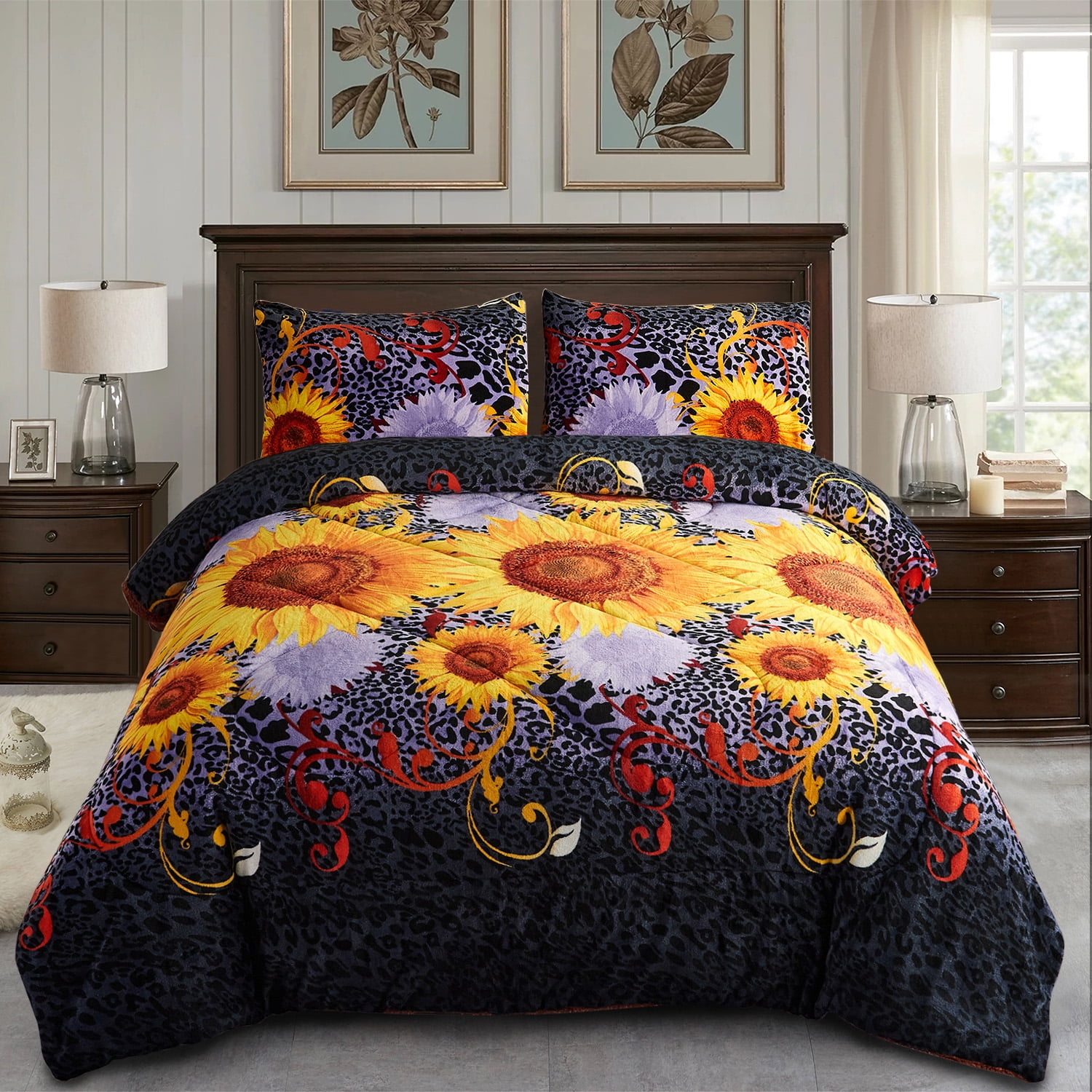 Jin Mai Lan Sunflower Polyester Washable Reversible Fluffy Bed Blankets
