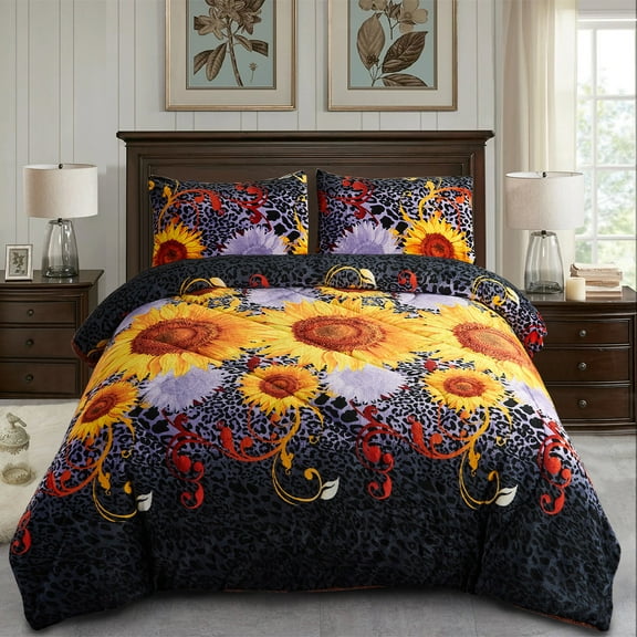 Jin Mai Lan Sunflower Polyester heavy thick blanket Bed Blankets, Full Queen, Multicolor, 3-Pieces