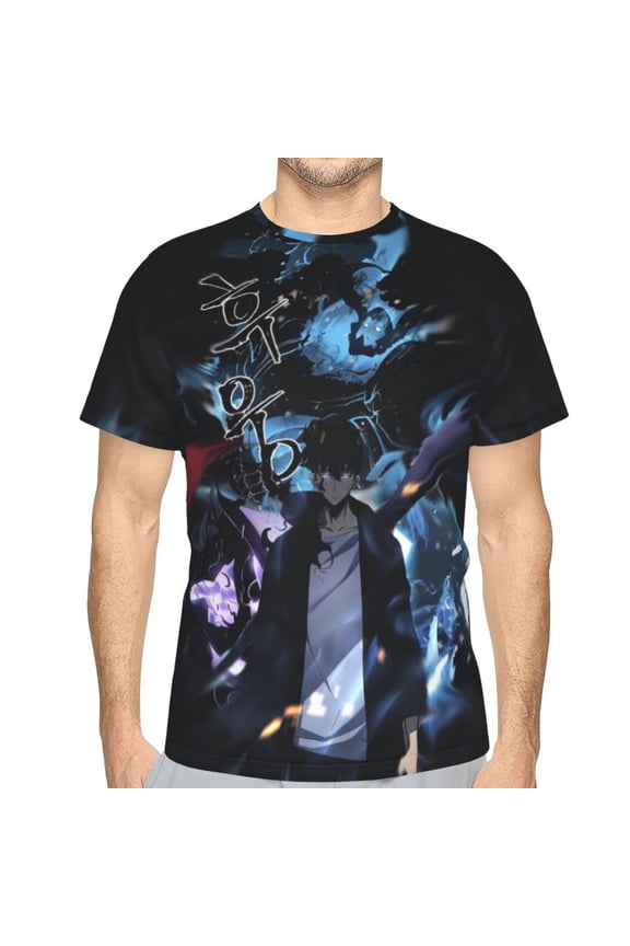 Jin Woo Solo Leveling Men's T-Shirt Fashion Tops Slim Fit Short Sleeve Shirts Casual Men Tees