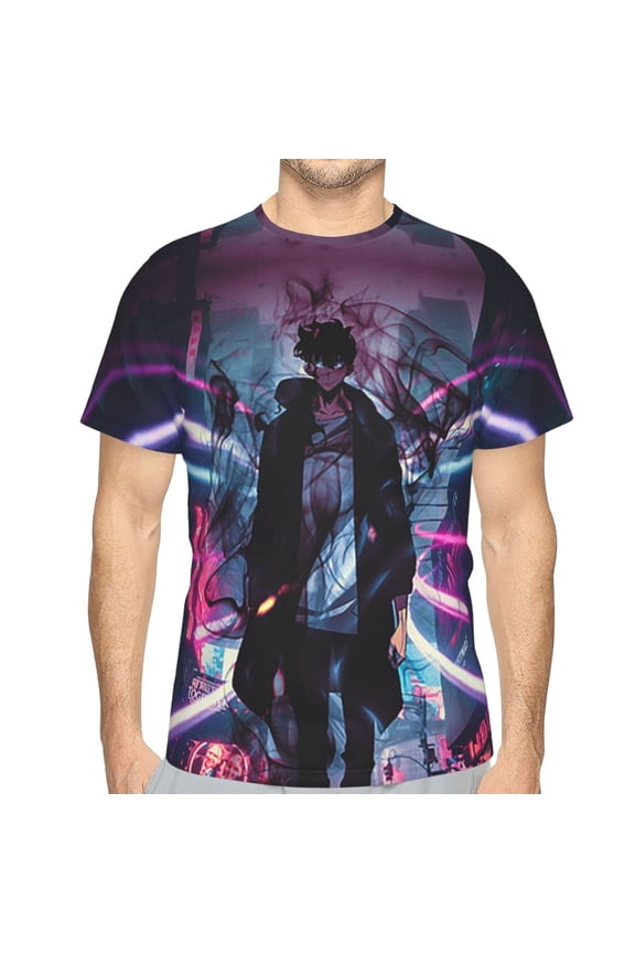 Jin Woo Solo Leveling Men's T-Shirt Fashion Tops Slim Fit Short Sleeve Shirts Casual Men Tees