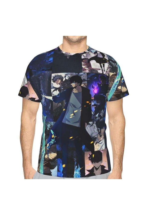 Jin Woo Solo Leveling Men's T-Shirt Fashion Tops Slim Fit Short Sleeve Shirts Casual Men Tees