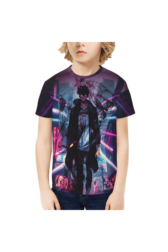 Jin Woo Solo Leveling Youth T-shirt Graphic Short Sleeve Top Shirts Tees